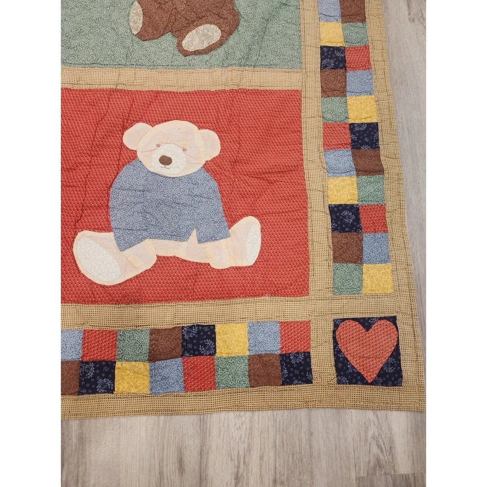 VTG Teddy Bear Quilt Wall Hanging/ Lap Hand Stitched Country‎ Farmhouse Folk Art